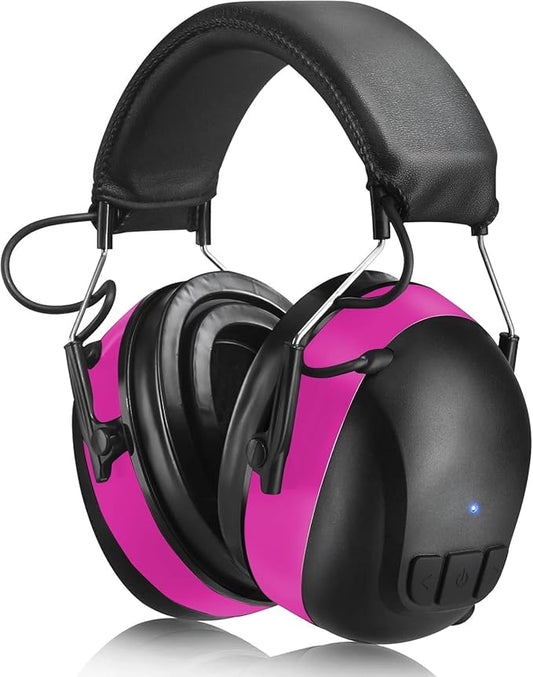 Gel Ear Pads Bluetooth 5.4 Hearing Protection Headphones, 30dB Noise Cancelling Headphones, 1200mAh Rechargeable Safety Earmuffs Bluetooth Ear Protection for Mowing,Pink