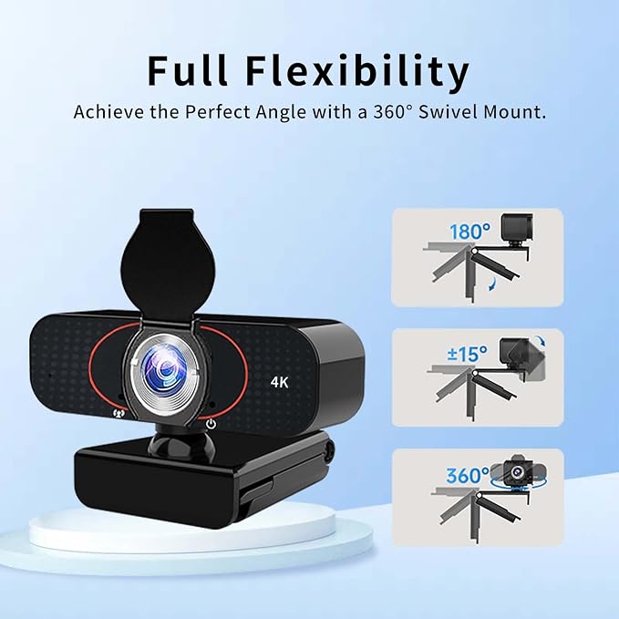 Webcam for pc, Camera for Computer/Laptop/Light Correction/Microphone, Web cam for Streaming/Gaming/Online Classes/Conferences/Video Callings,Updated HD 4K Webcam