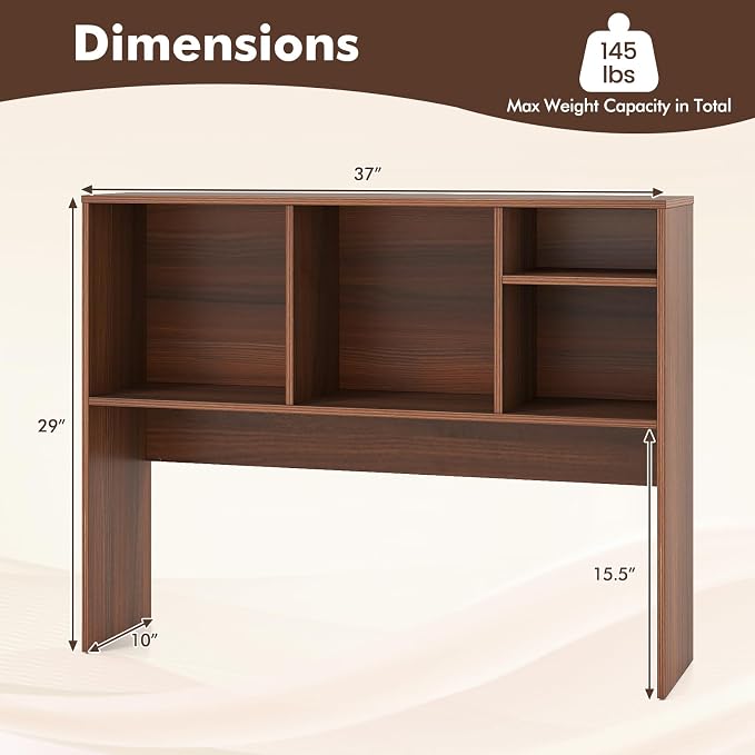 Tangkula Desktop Bookshelf, Countertop Storage Hutch with 4 Shelves for Computer Desk, Desktop 2-Tier Display Rack, Multipurpose Wood Desk Hutch Storage Organizer for Dorm Office Home (Walnut)