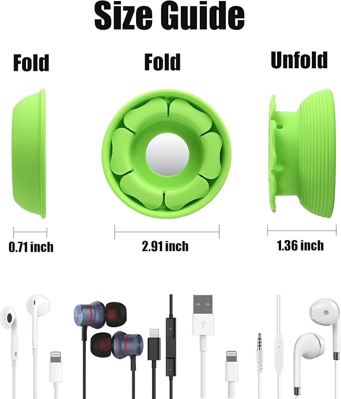 MAIRUI Wired Earbud Case Earphone Headphone Cord Organizer Earbuds Wrap Soft Silicone Magnetic Holder Storage Tangle Free Cable Winder(Green)