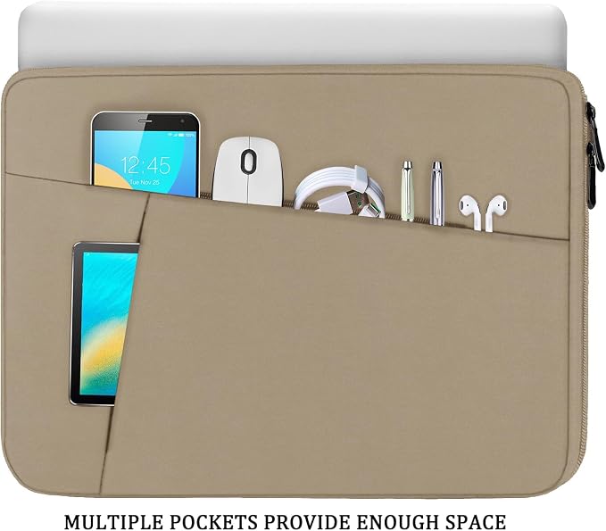 15.6 inch Laptop Sleeve, Shockproof Protective Computer Carrying Cover with Front Pocket, Briefcase Handbags Laptop Case for 15.6 inch HP, Dell, Acer, Asus, Notebook, Khaki