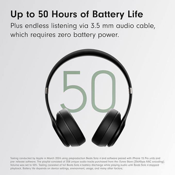 Beats Solo 4 - Wireless On-Ear Bluetooth Headphones, Up to 50-Hour Battery Life, Ultra-Lightweight Comfort, Powerful and Balanced Sound, Apple & Android Compatible - Matte Black