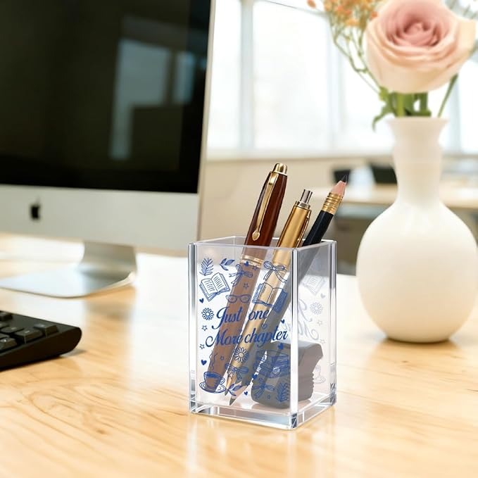 Just One More Chapter Acrylic Cosmetic Pencil Pen Holder Cup, Funny Bookish Pen Holder Cup Gifts for Women Bookworm Book Lover Librarian Teacher, Graduation Christmas Gifts for Daughter