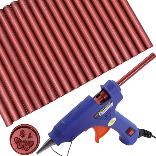 Wax Seal Gun Kit Sealing Wax Sticks 20P with Glue Gun,Wax Seal Kit, Atopbb Wine Red 20Pcs Sealing Wax Sticks with Glue Gun Great for Wax Seal Stampfor Wedding Invitations (20, New Burgundy)