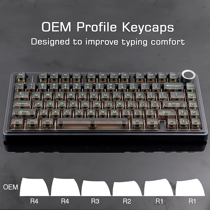 Sunzit Black Transparent Keycaps, OEM Profile Keycap Set, Custom Minimalist Style Keycaps, Fully Backlit Key Cap for MX Switches Mechanical Keyboard