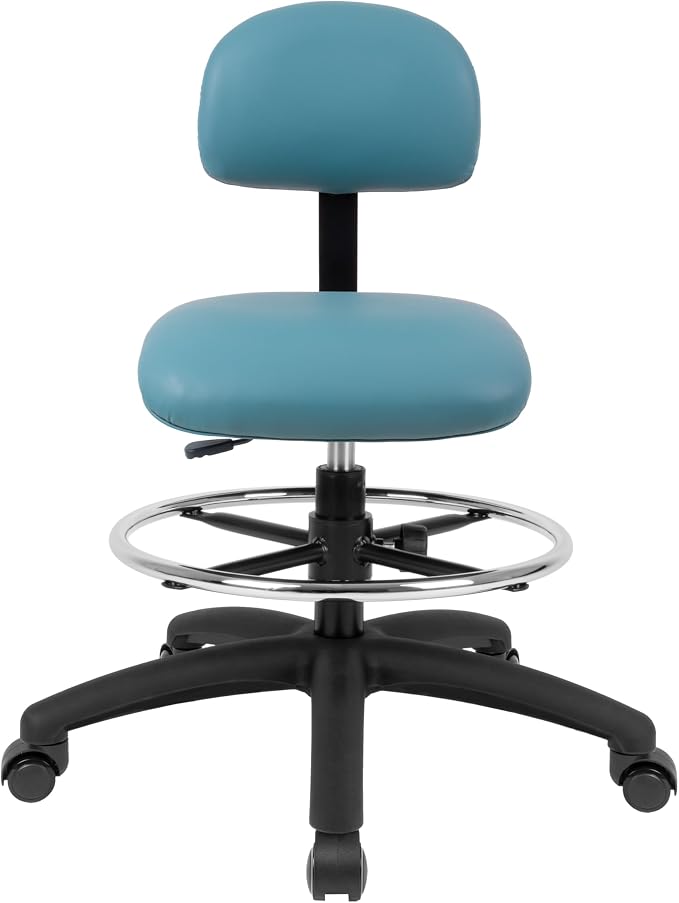 FSS Series Square seat (19"-27") seat Height Chair. Vinyl-for Office, Garage, Desk, Shop, Computer, Doctor, Medical, Easy to Clean! 18" Footring (Aqua, Mid Stool, Self Braking Casters)
