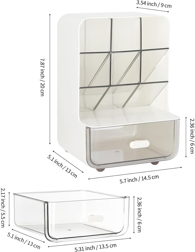 LETURE Desk Organizer with Vertical 6-Compartment & Drawer, Stationery & Makeup Storage, Pen Holder for Office, Home, Art Supplies, Desk Accessories for Desktop Dresser (White)
