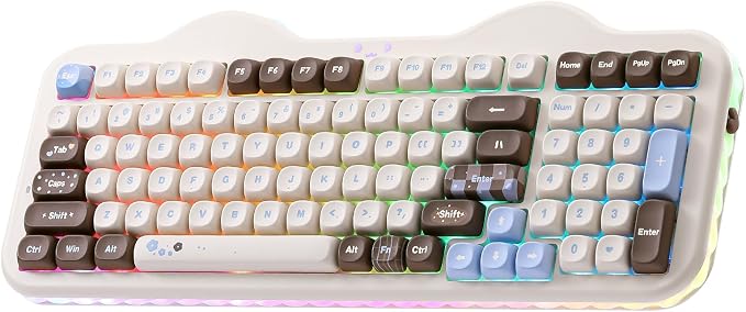 YUNZII C98 Wireless Mechanical Keyboard with Number Pad,98 Key BT5.0/2.4G/USB-C Hot Swap Gasket Mount with PBT MOA Keycaps,Custom RGB,Cute Cake Keyboard for Win/Mac (Choco, Milk V2 Linear Switch)