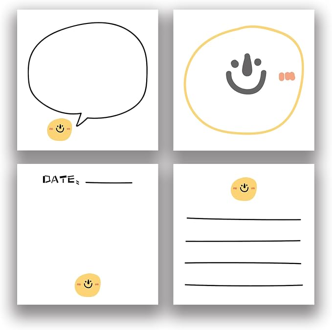 4-Pads 3x3 Sticky Notes, Smile Memo Pads with High-Adhesive, Fun Self-Stick Notes, Reusable & Tearable for Journal Planners Office School Home, Cute Stationery Gift - Smile