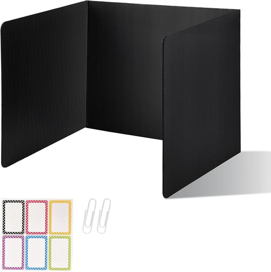 2 Pack Desk Dividers for Students,3-Fold Privacy Screens,Testing Dividers for Classroom Waterproof,Plastic Easy Clean Privacy Shields for Student Includes Extra Labels