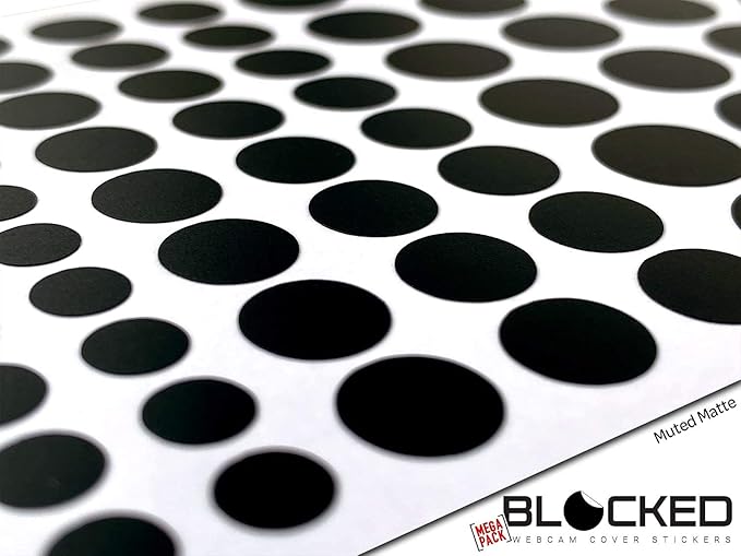BLOCKED Original Vinyl Webcam Cover Stickers | Restickable & Stackable Privacy Covers | for All Camera-endable Devices | 5-Sizes | 95 Black (Muted Matte)