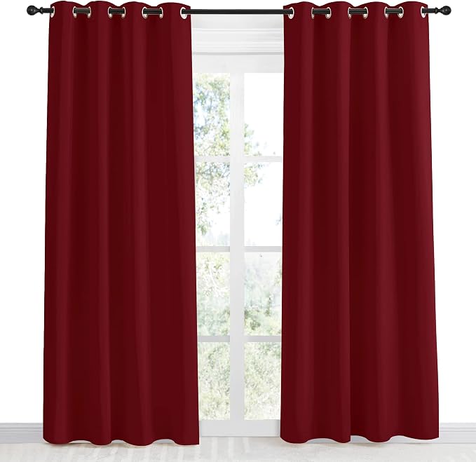 NICETOWN Christmas Burgundy Curtains for Living Room, 55x86 Inch,1 Piece, Burgundy Red, Home Decor Energy Smart Thermal Insulated Window Treatment Drape/Drapery for Patio Door