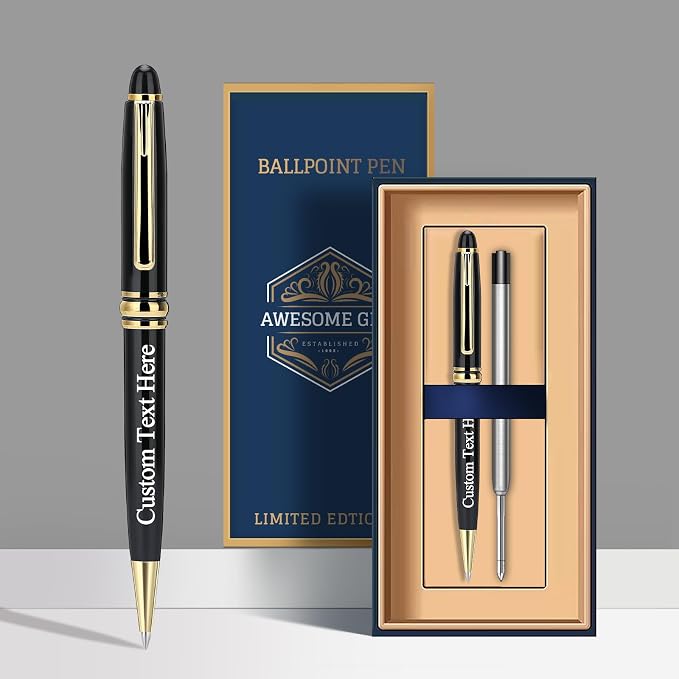 Personalized Executive Business Pen - Custom Engraved With Your Name - Luxury Gift Set With Box for Men & Women - Free Engraving - Black