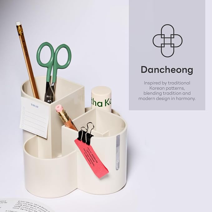Aesthetic Desk Organizer [Sand Beige] - Multi-Compartment Pen Holder & Remote Control Caddy, Modern Vanity Makeup Brush Organizer, Premium Stationery Storage (Made In Korea)