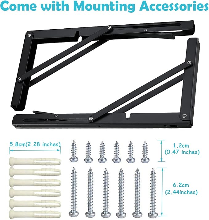 CLT 18" Black Folding Shelf Brackets Max. Load 440 lb, Heavy Duty DIY Wall Mounted Shelf Bracket Space Saving for Table Work Bench, Pack of 2