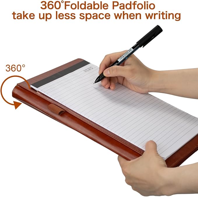 Padfolio Portfolio Binder, Faux Leather Folder, Resume Interview Legal Document Organizer, Letter Sized Writing Pad w/Business Card Holder, A4 Professional Folio for Office Conference (Brown)