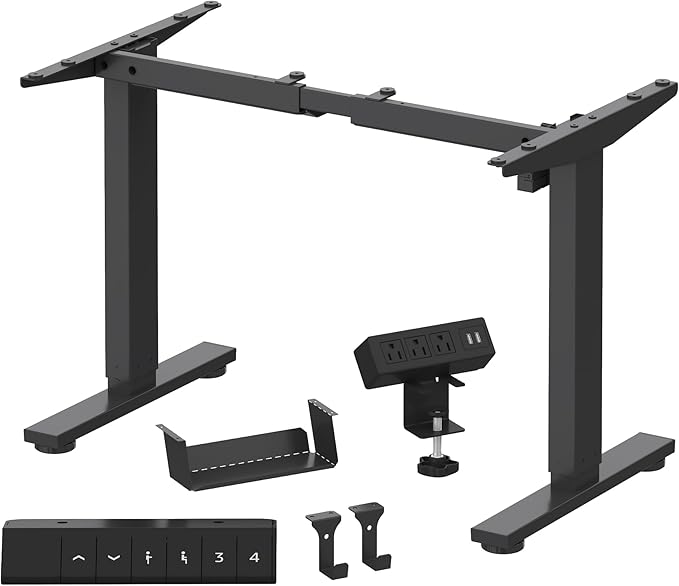 FLEXISPOT EN2 Standing Desk Frame with Clamp Power Strip and Cable Management Tray, Electric Sit Stand Desk Base with Memory Controller for Home and Office (Black Frame Only)