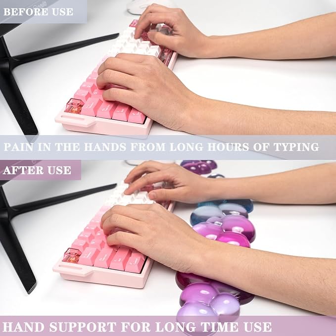 Ergonomic Cloud Silicone Gel Keyboard and Mouse Wrist Rest Set – Clear Wrist Rest for Keyboard 60%/68%/75%, Comfort & Support for Typing and Gaming (Pink Blue)