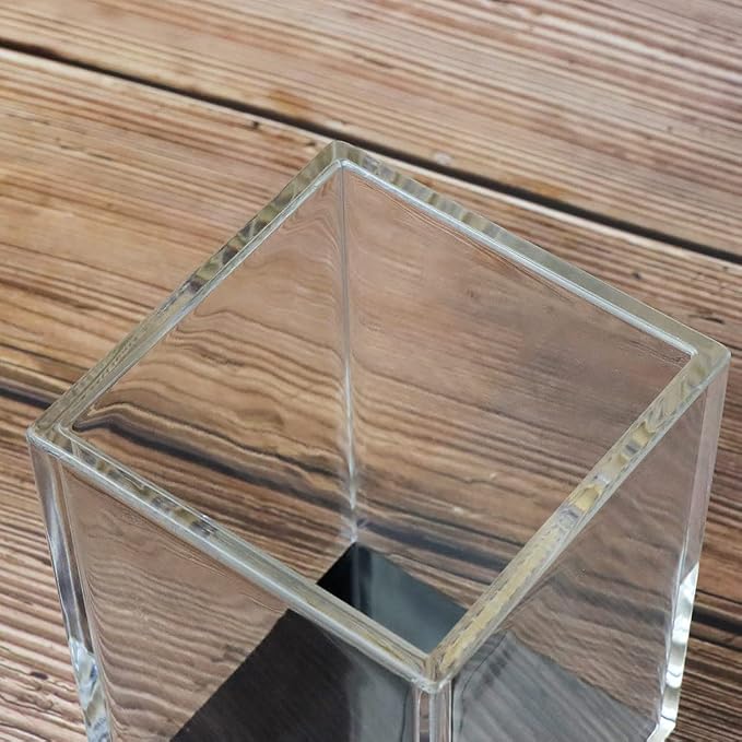 MEI YI TIAN Clear Acrylic Pencil Pen Holder Cup with Black Bottom, Desk Accessories Makeup Brush Holders Modern Design Desktop Organizer for Countertop Desk Accessory Storage
