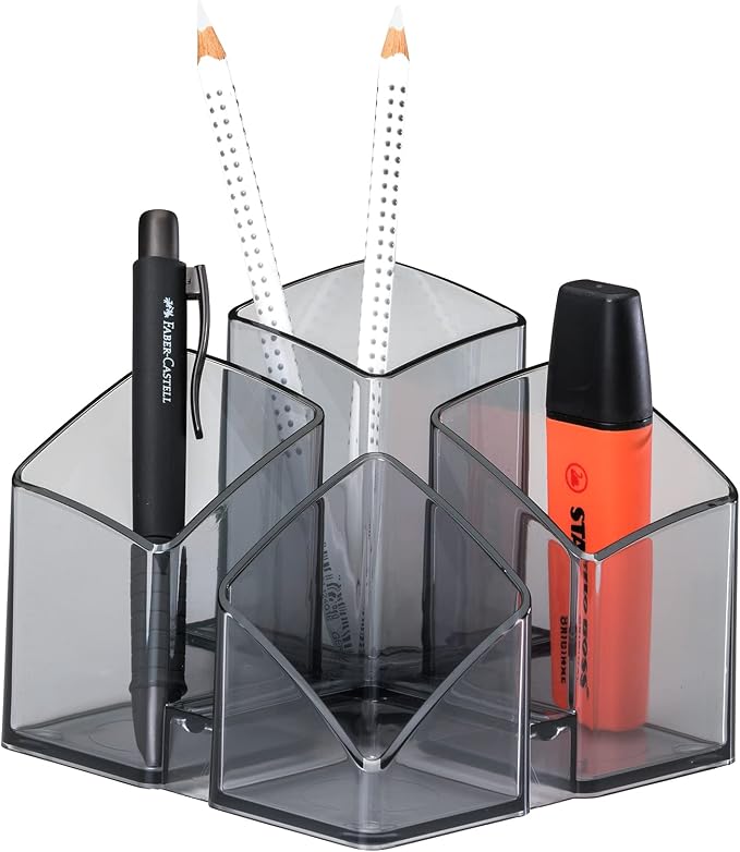 HAN 17450-24, Scala Desk Tidy. Exclusive Design Meets Function: Elegant, Glossy and Expandable. with 4 compartments und Card Holder, Transparent-Grey