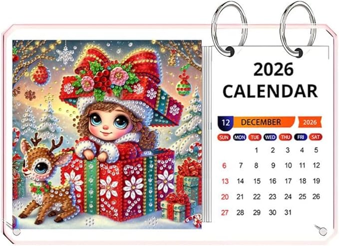 2026 Standing Desk Calendar DIY Diamond Art Painting Monthly Flip Desktop Calendar Mosaic Kits Acrylic Tabletop Calendars Diamond Art Craft Supplies Planner for Office Home Decor-Gift