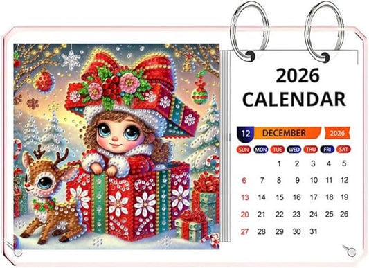 2026 Standing Desk Calendar DIY Diamond Art Painting Monthly Flip Desktop Calendar Mosaic Kits Acrylic Tabletop Calendars Diamond Art Craft Supplies Planner for Office Home Decor-Gift