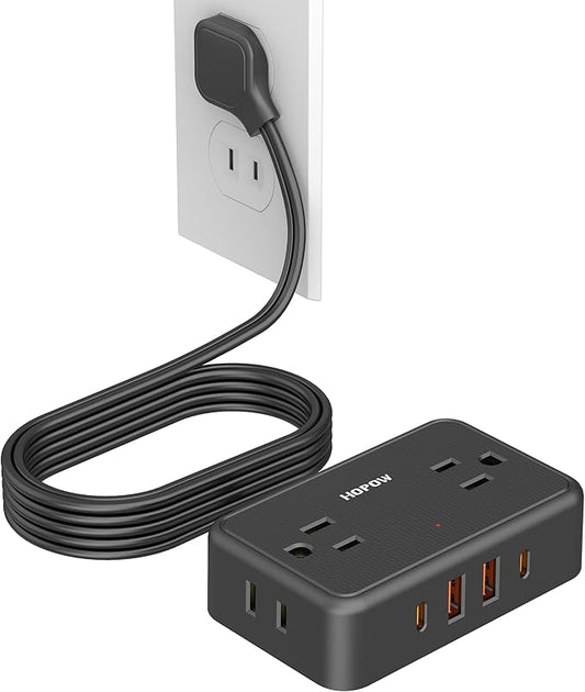 HOPOW 2 Prong Power Strip, 2 Prong to 3 Prong Outlet Adapter with 4 AC Outlets & 4 USB(2 USB-C), 6FT Two Prong Surge Protector, 900 Joules, Wall Mount Extension Cord for Non-Grounded Outlet, Black