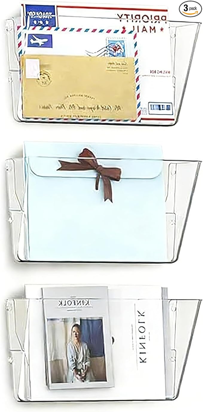 MINDEPOT 3 Pockets Acrylic Wall File Organizer Clear File Holder for Office