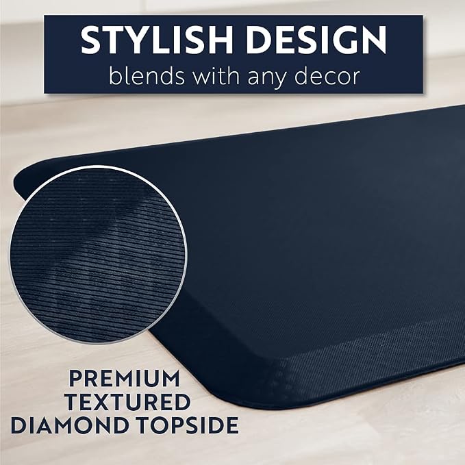 KANGAROO Anti Fatigue Mats for Kitchen Floor, 70x24, Reduce Foot, Knee, Back Pressure, 3/4 Inch Thick Cushioned Ergonomic Mat, Waterproof Comfort Rug for Under Sinks, Standing Desk, Store Floors, Navy