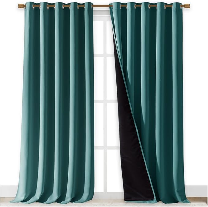 NICETOWN 100% Blackout Blinds, Laundry Room Decor Window Treatment Curtains, Thermal Insulated Energy Smart Drapes for Villa, Hall and Studio, Sea Teal, Set of 2, 70 inches by 95 inches