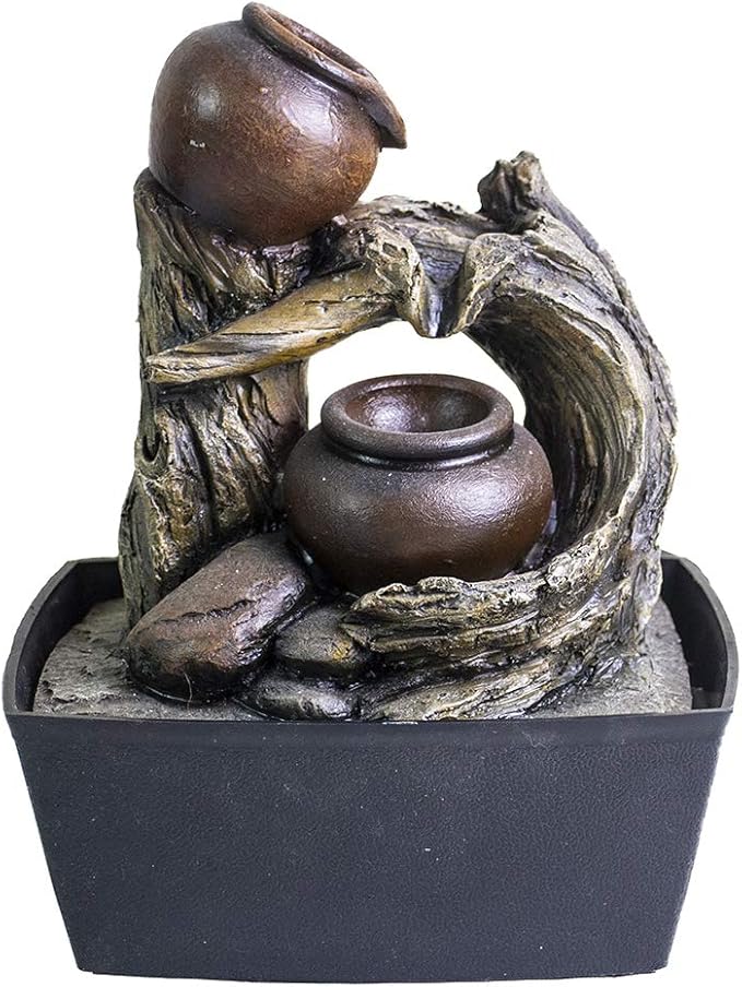 Ferrisland Tabletop Water Fountain Indoor - Tree Trunk with Jar Rustic Fountains Small Feng Shui Zen Waterfall Fountain W/LED Light & Soothing Sounds for Office Home Desktop Decor (Brown)