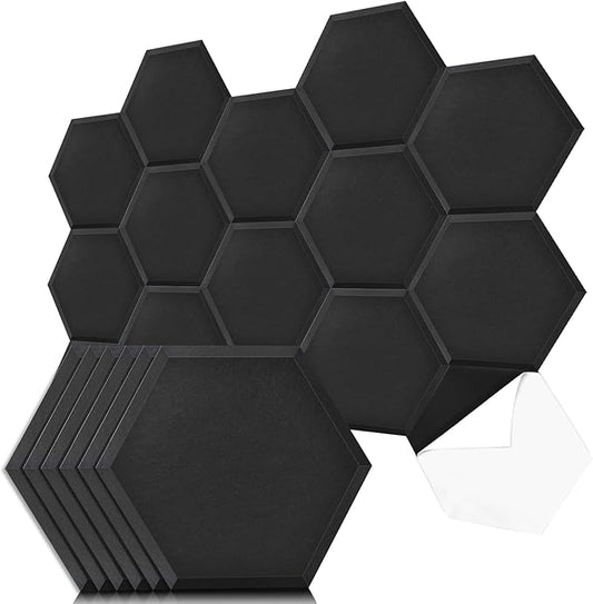 Art3dwallpanels Self Adhesive 20 Pack Acoustic Panels, 14" X 12" X 0.4" Soundproof Wall Panels, High Density Sound Absorbing Panels Hexagon Beveled Edge Sound Dampening Panels, Studio Treatment Tiles
