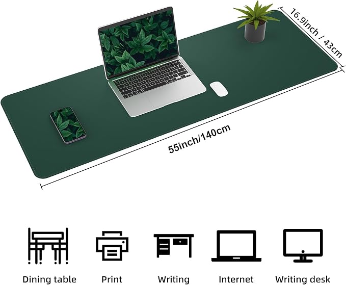 AFIING Cork Desk Mat 55" x 17", Dual-Sided Natural Cork & PU Leather Desk Pad, Non-Slip Waterproof Large Mouse Pad for Office, Home & Gaming (Dark Green)