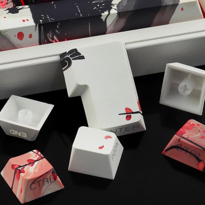 PBT Keycaps - Side Print Keycaps, Shine Through Custom Key caps 75 Percent, Ink Painting Keycap Set Dye Sub & Double Shot, 131 Keys Cherry Profile Keyboard Keycap for Mechanical Keyboard, Wuxia