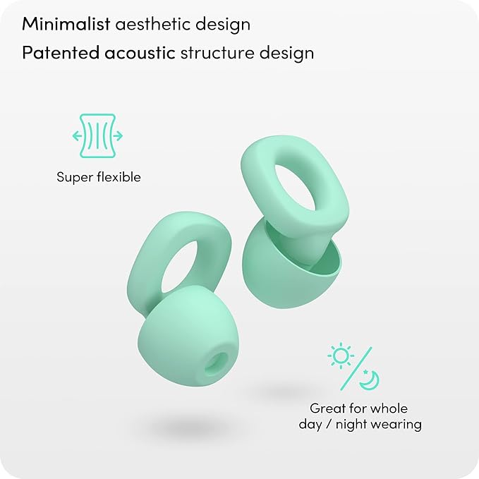 Audree Soft Ear Plugs for Noise Reduction, Reusable Flexible Earplugs for Sleep, Travelling, Focus, Study & Noise Sensitivity, 28dB Noise Cancelling, 8 Silicone Ear Tips in XS/S/M/L, Green