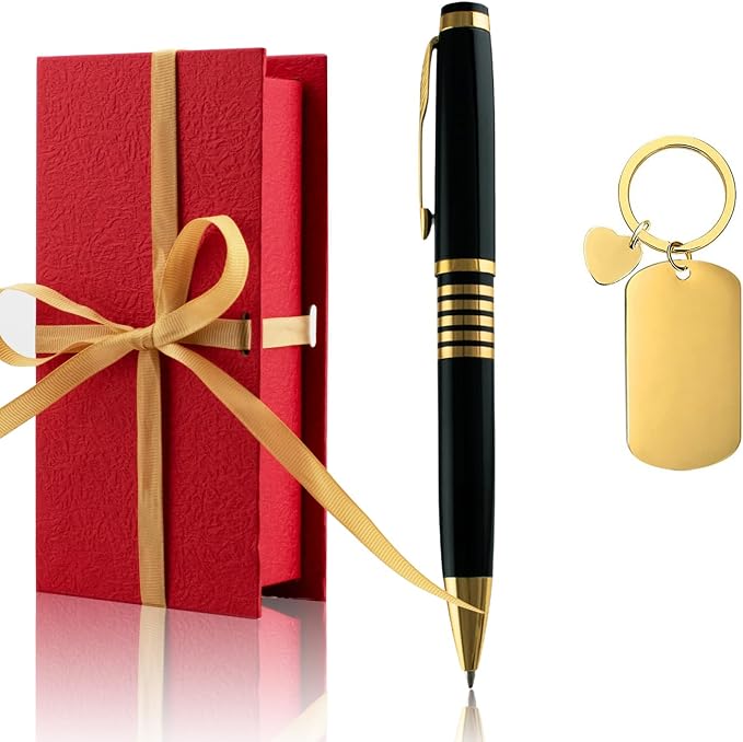 Yastar Personalized Ballpoint Pen Luxury Pen with a with Custom Keychain - Engraving with your Message Names Company Names Phone Number Gift for Business Men Women Friends Business Employees