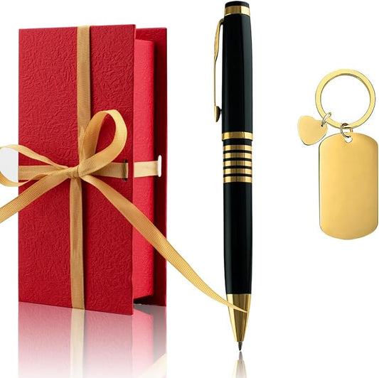 Yastar Personalized Ballpoint Pen Luxury Pen with a with Custom Keychain - Engraving with your Message Names Company Names Phone Number Gift for Business Men Women Friends Business Employees