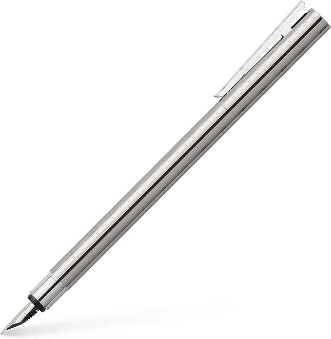 Faber-Castell 342000 Neo Slim Stainless Steel M Fountain Pen | Elegant fountain pen with slim stainless steel barrel and high-quality stainless steel nib