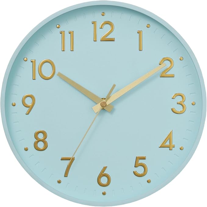 Mosewa Small 8 Inch Wall Clock Battery Operated Silent Non Ticking Analog | Aqua Blue modern clock; oversized 3D easy-read dial for kitchen, bedroom & office; 1 AA battery (not included)
