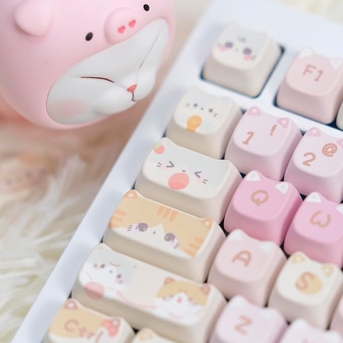KiiBOOM Cute Cat Keycaps Set, Mao Profile, PBT/PC Keycap for MX Switches Mechanical Keyboard, Compatible with 60%, 65%, 75%, TKL, 96%, Full-Sized Layout (Meow Squad)