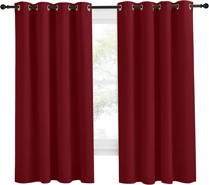 NICETOWN Christmas Burgundy Curtains for Living Room, 55x68 Inch,1 Piece, Burgundy Red, Home Decor Energy Smart Thermal Insulated Window Treatment Drape/Drapery for Patio Door