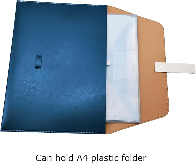 PU Leather A4 File Folder Large Document Holder Waterproof Envelope Folder Case with Handmade Closure (Blue)