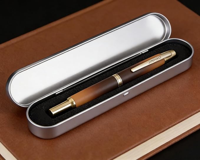 Jinhao 10 Retractable Fountain Pen, Caramel Coffee F Writing Pen with Converter and Pen Box