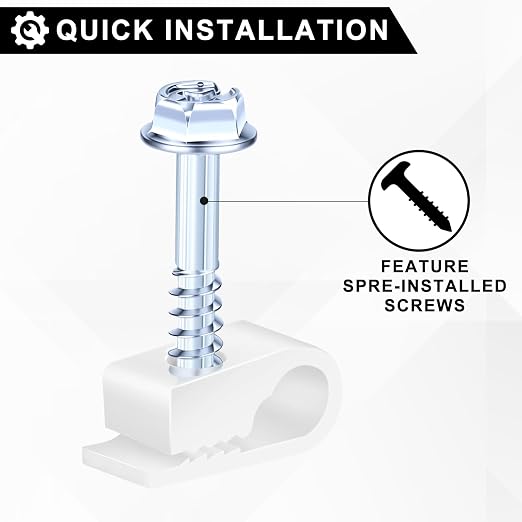 Cable Clips with Screws Fastener 1/4 Inch (6 mm) - All Weather Wire Clips for Coaxial, Ethernet,Electrical Cables,Brick/Stucco Siding Clips, UV-Resistant for Outdoor Wall Mount,50 Pack,White