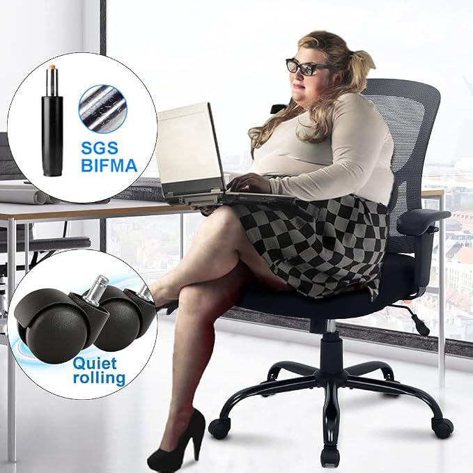 Big & Tall Office Chair Heavy Duty 400LBS Computer Desk Chair Ergonomic Task Rolling Swivel Mesh Chair with Lumbar Support & Adjustable Armrest Executive Chair for Women Men, Grey