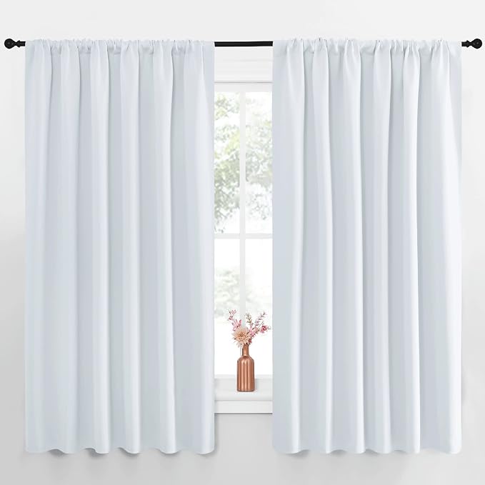 NICETOWN Bedroom Window Curtain Panels - Window Treatment Thermal Insulated Rod Pocket Room Darkening Curtains/Drapes for Patio Door (Greyish White, 2 Panels, 70 by 63)