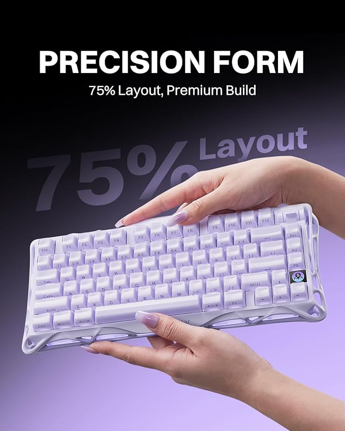 GravaStar Mercury K1 Purple 75% Wireless Mechanical Keyboard – Tri-Mode BT5.0/2.4GHz/USB-C Gaming Keyboard, Jelly Keycaps, Linear Switches, RGB Backlit Creamy Keyboard for PC/Mac【Lavender Purple】