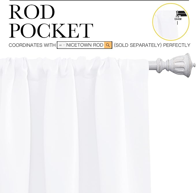 NICETOWN White Bedroom Curtain Panels - Multi-Function Noise Reducing Performance Window Treatment Thermal Insulated Rod Pocket Room Darkening Drapes for Nursery (2 Panels, 52 in x 95 in (W x L))