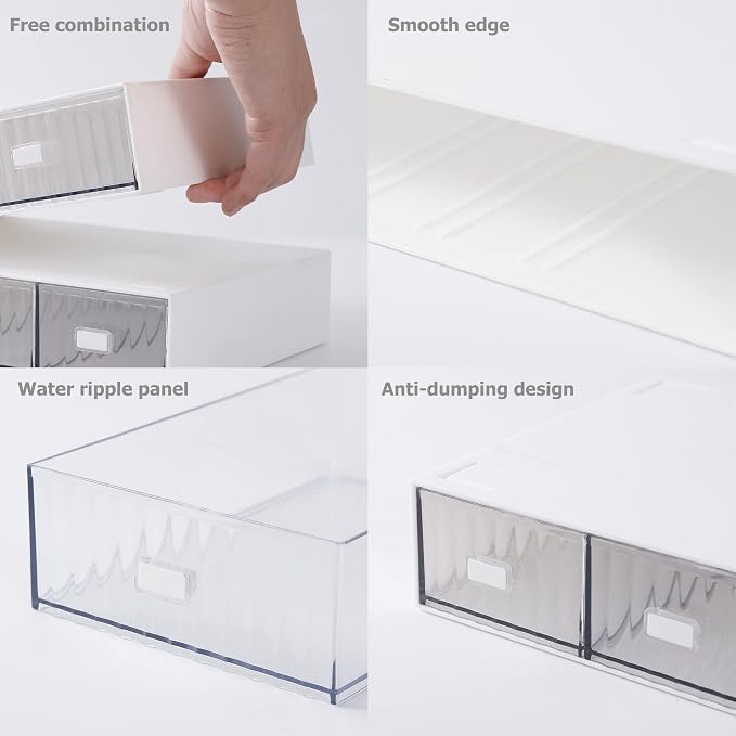 Desk Organizer Stackable Storage with 6 Drawers Stackable Drawers for Desk Storage, Makeup Storage Accessories, Desktop Accessories with Drawers, White