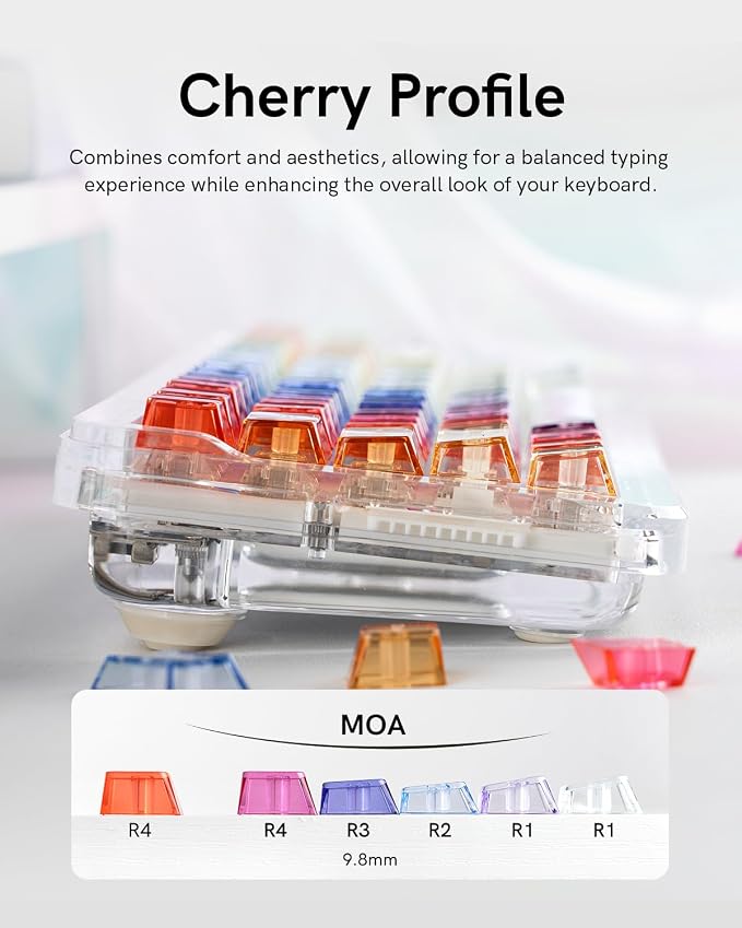Keymatic Cherry Profile PC Transparent Keycaps, 123 Keys Dye-Sublimation Custom Keyboard Keycaps Shine Through Cute Rainbow Key Cap Set for Cherry MX Swithes Mechanical Keyboard(Only Keycap Set)
